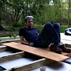 Michael relaxing in what will be the kitchen.