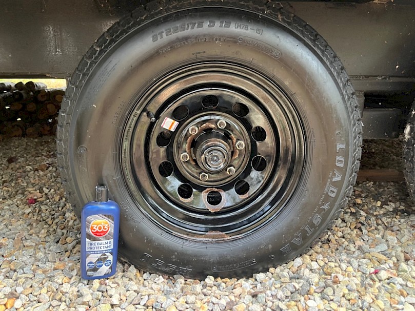 The cleaned up wheel after applying 303 Protectant and Fluid Film.